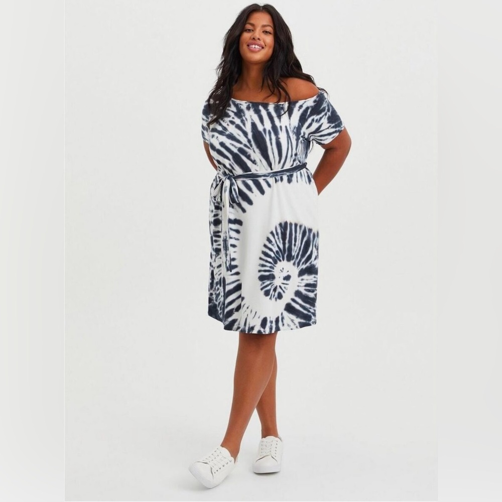 NWT Torrid Mini Tie Dye French Terry Off-Shoulder Tee Shirt Dress Sz 00/M/L/10